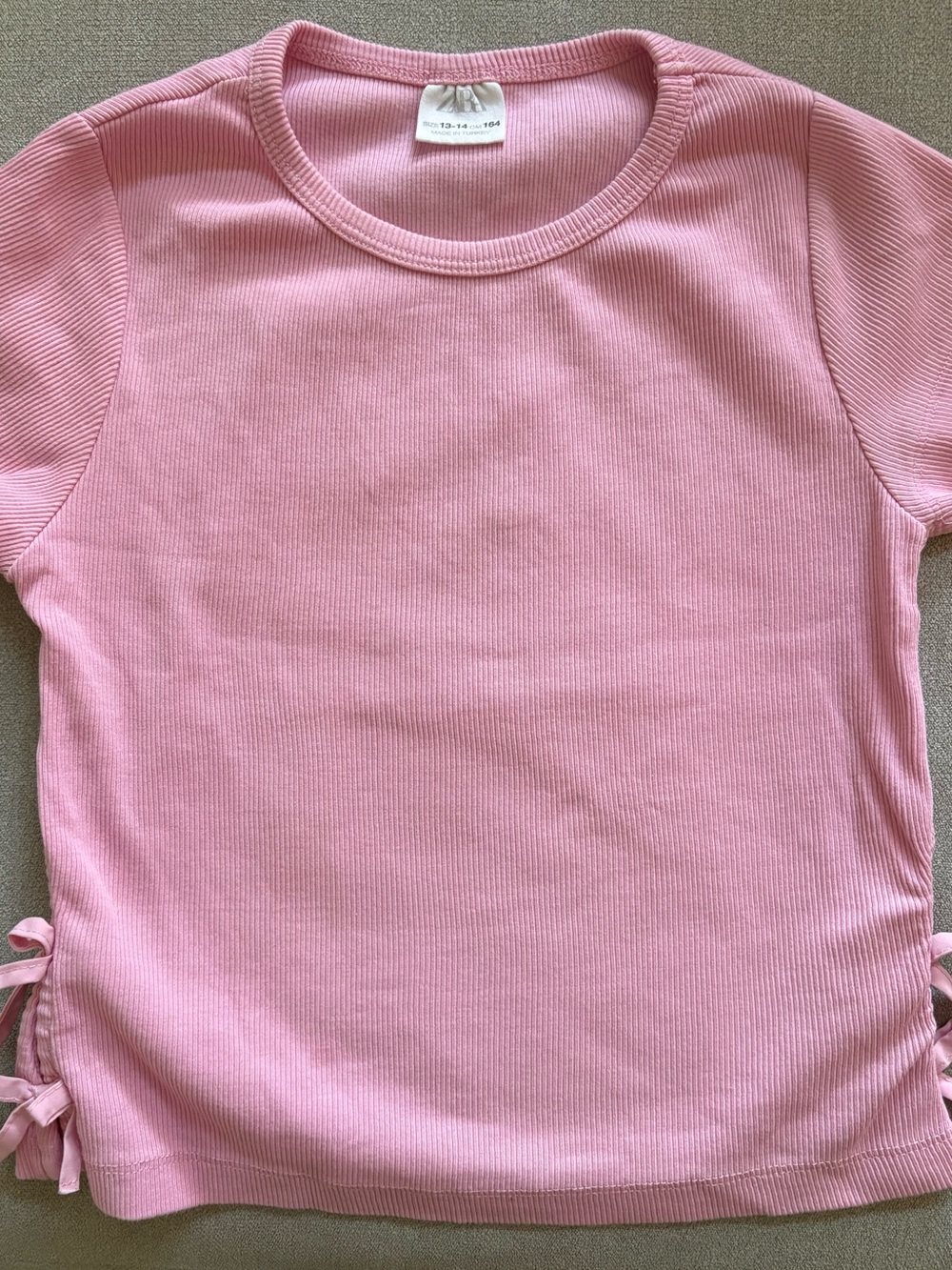 Zara Pink Ribbed Short Sleeve Tee with Side Ties